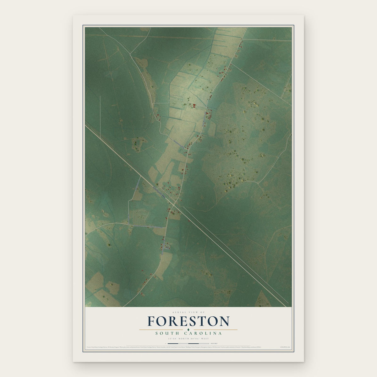 Foreston, South Carolina map print, the full design
