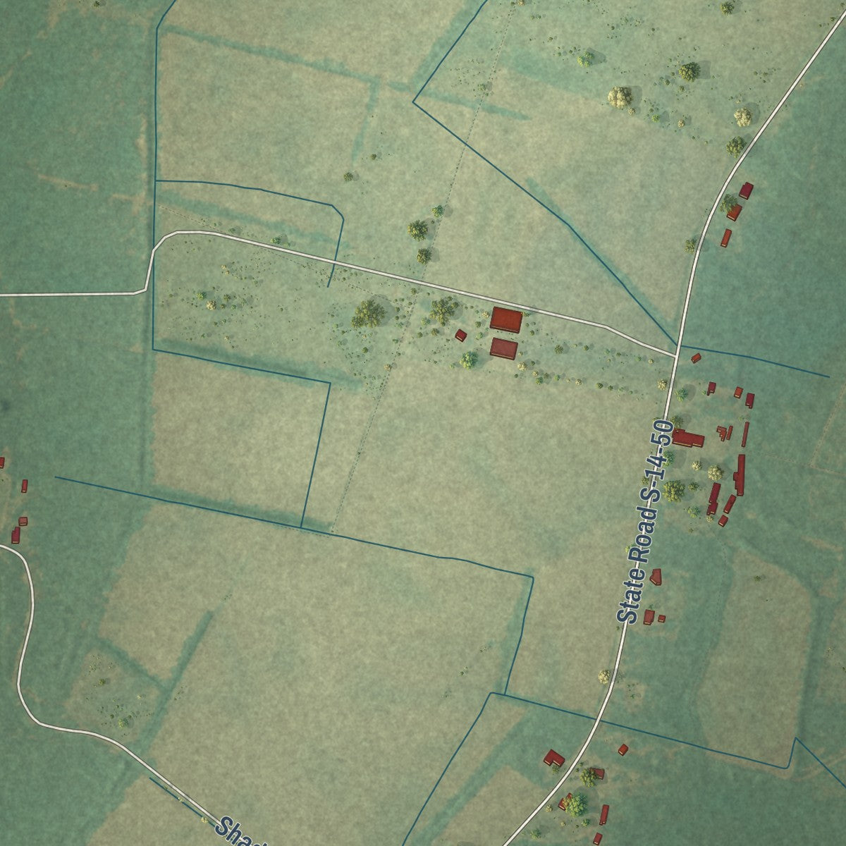 Close-up of the map of Foreston, South Carolina print showing street and building detail