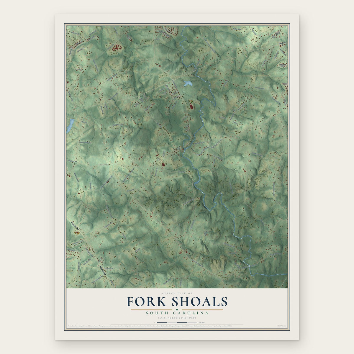 Fork Shoals, South Carolina map print, the full design