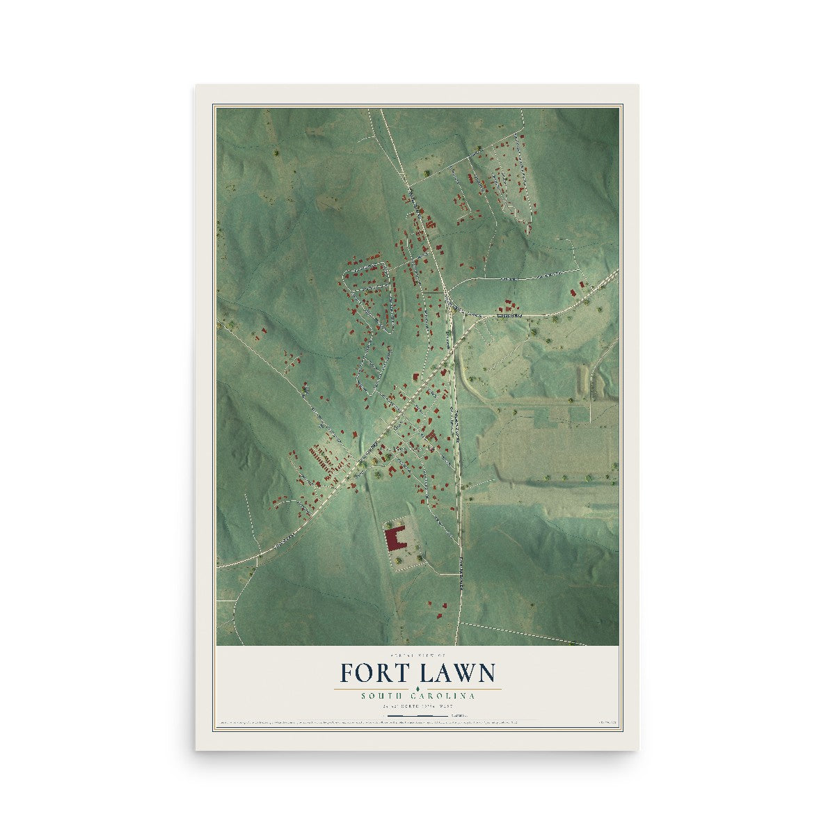 Map of Fort Lawn, South Carolina, 12 x 18 inch unframed archival matte print