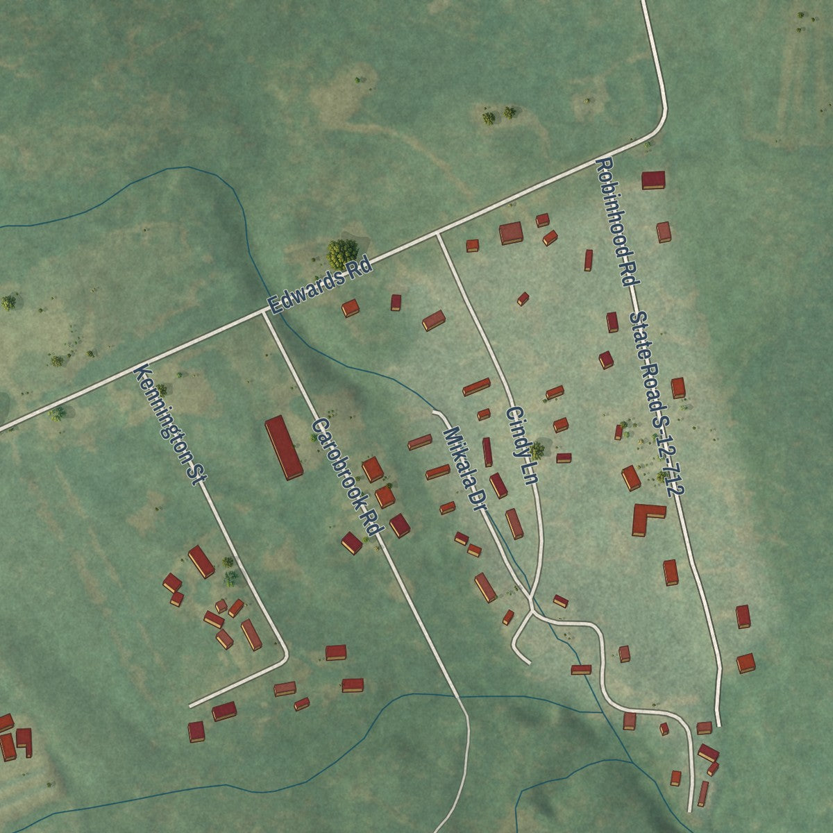 Second close-up of the map of Fort Lawn, South Carolina print showing more streets and buildings