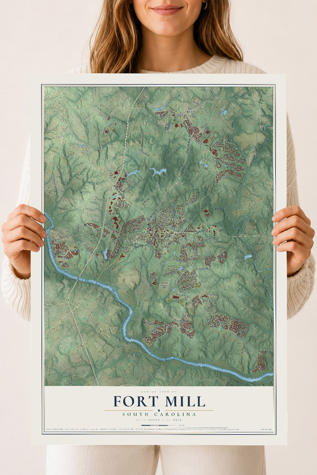 Map of Fort Mill, South Carolina, 18 x 24 inch unframed archival matte print