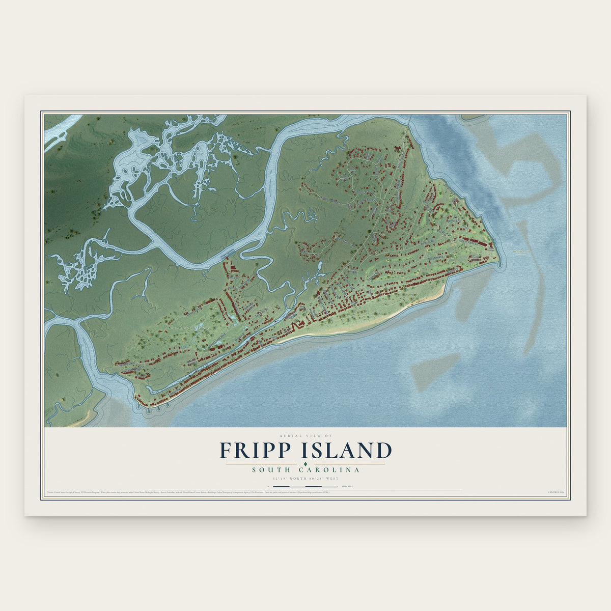 Fripp Island, South Carolina map print, the full design