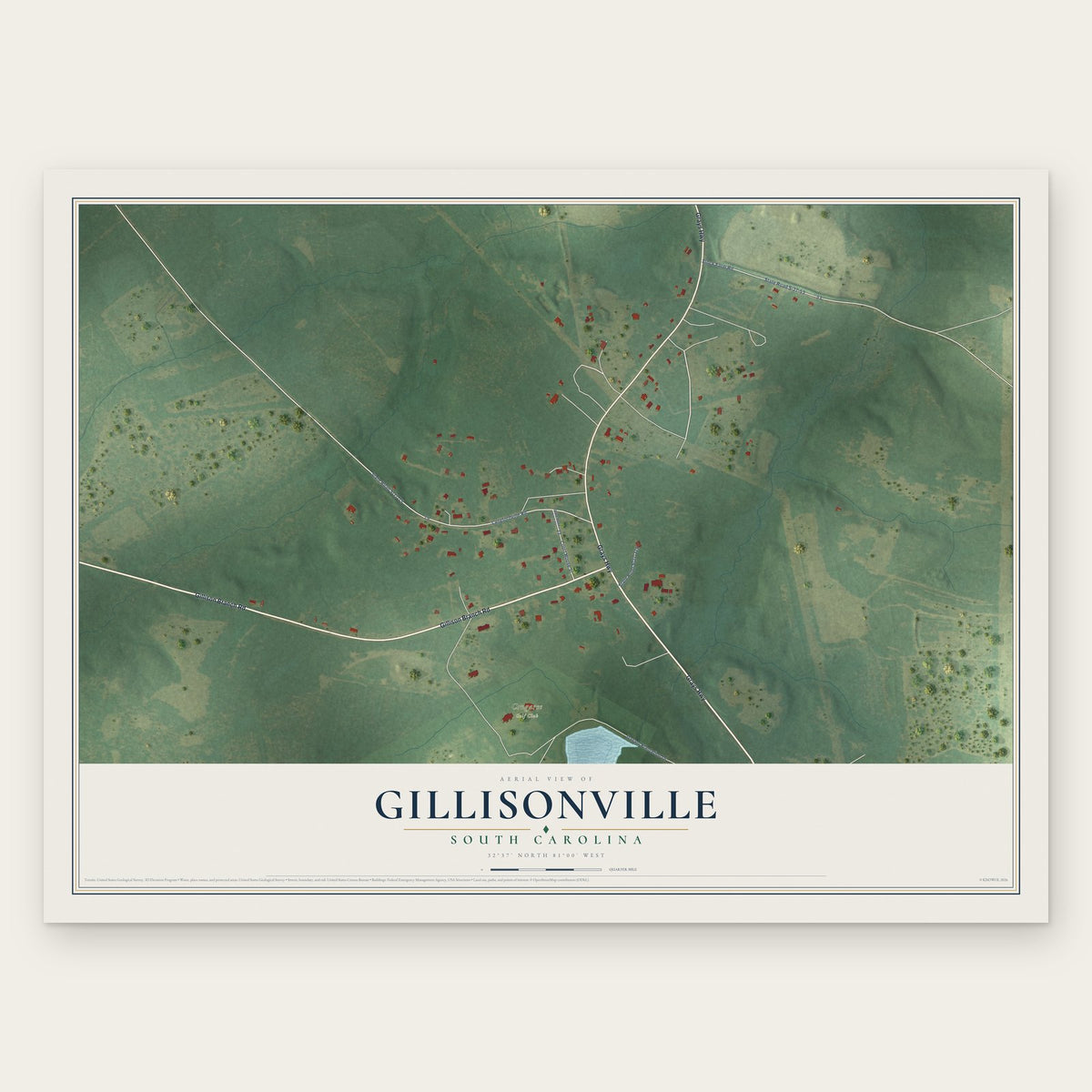 Gillisonville, South Carolina map print, the full design