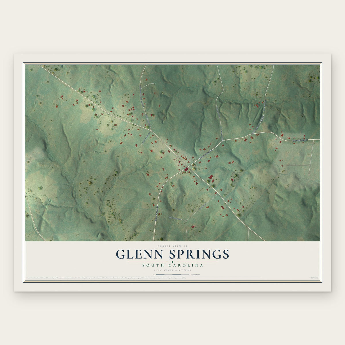 Glenn Springs, South Carolina map print, the full design