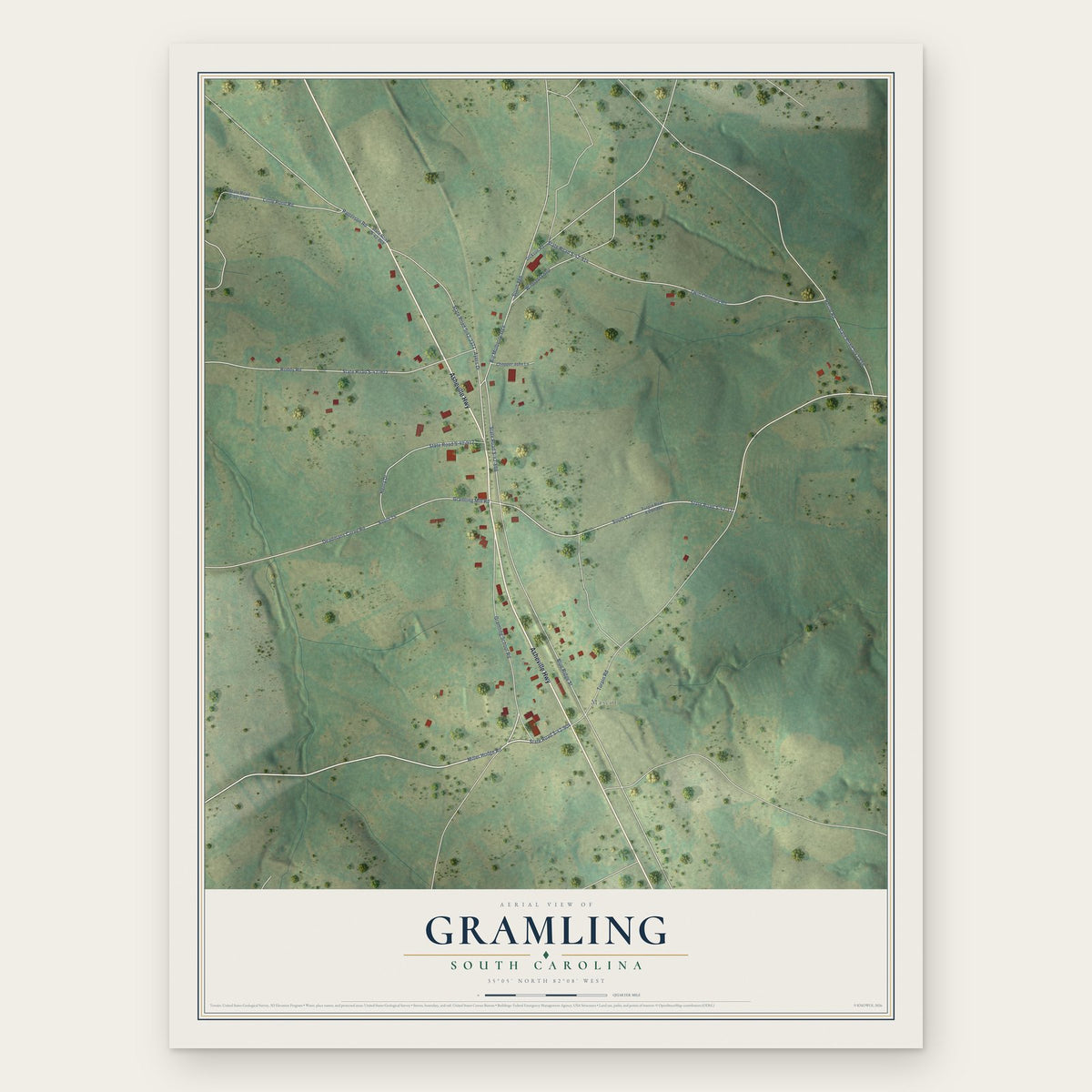 Gramling, South Carolina map print, the full design