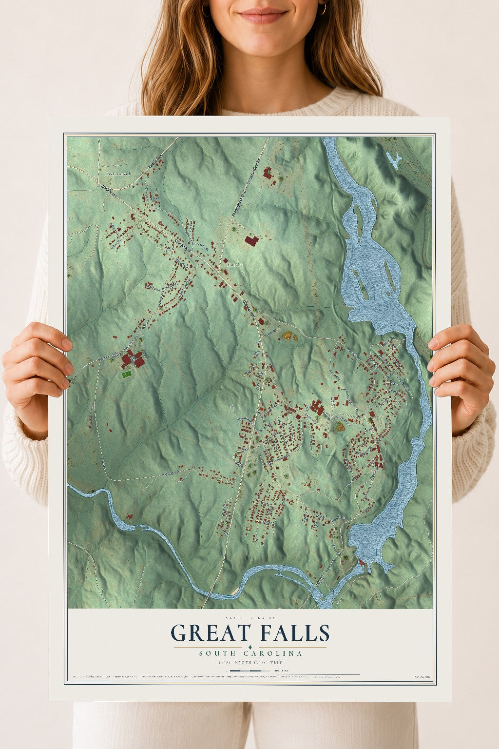 Map of Great Falls, South Carolina, 18 x 24 inch unframed archival matte print
