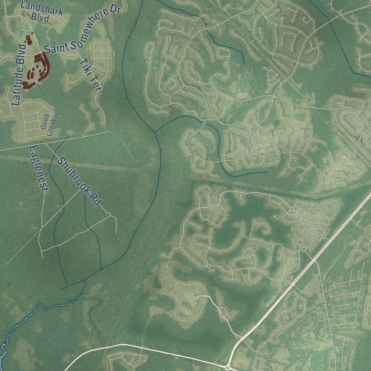 Second close-up of the map of Hardeeville, South Carolina print showing more streets and buildings