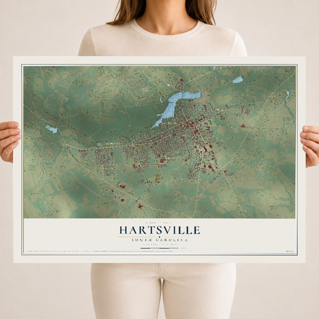 Map of Hartsville, South Carolina, 18 x 24 inch unframed archival matte print