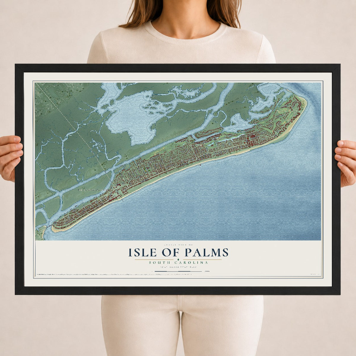Map of Isle of Palms, South Carolina, 18 x 24 inch print in a black wood frame