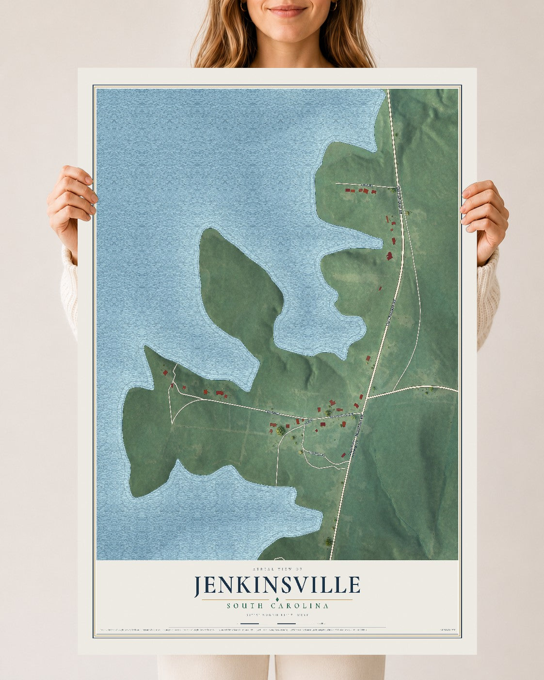 Map of Jenkinsville, South Carolina, 24 x 36 inch unframed archival matte print