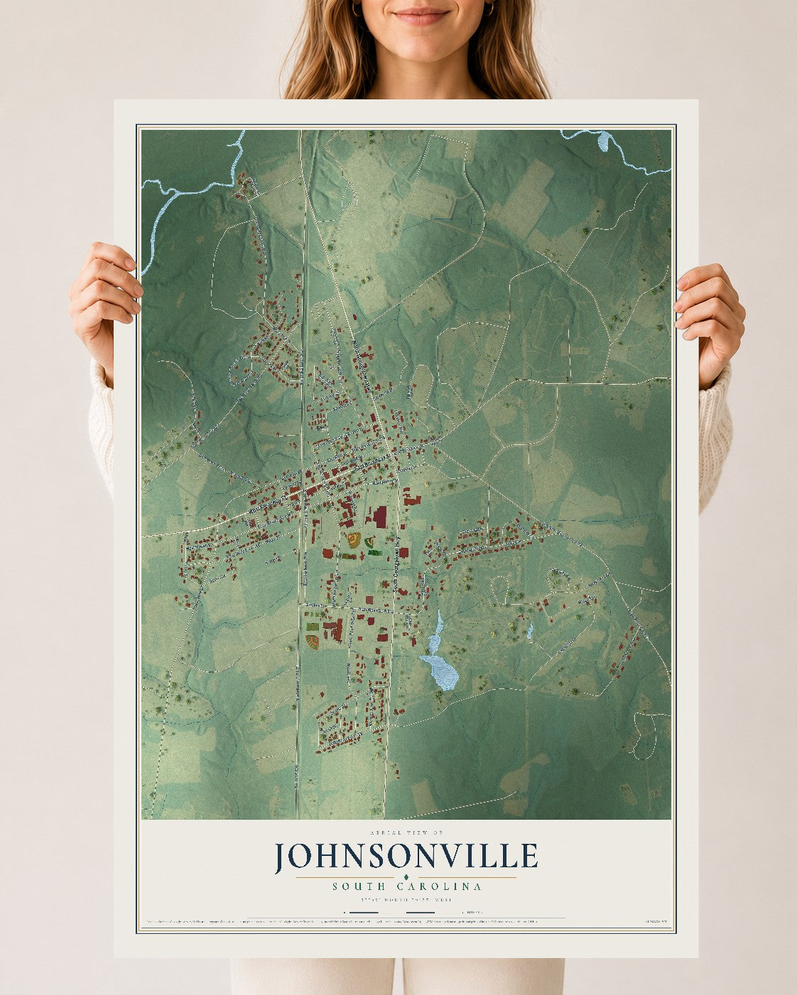 Map of Johnsonville, South Carolina, 24 x 36 inch unframed archival matte print