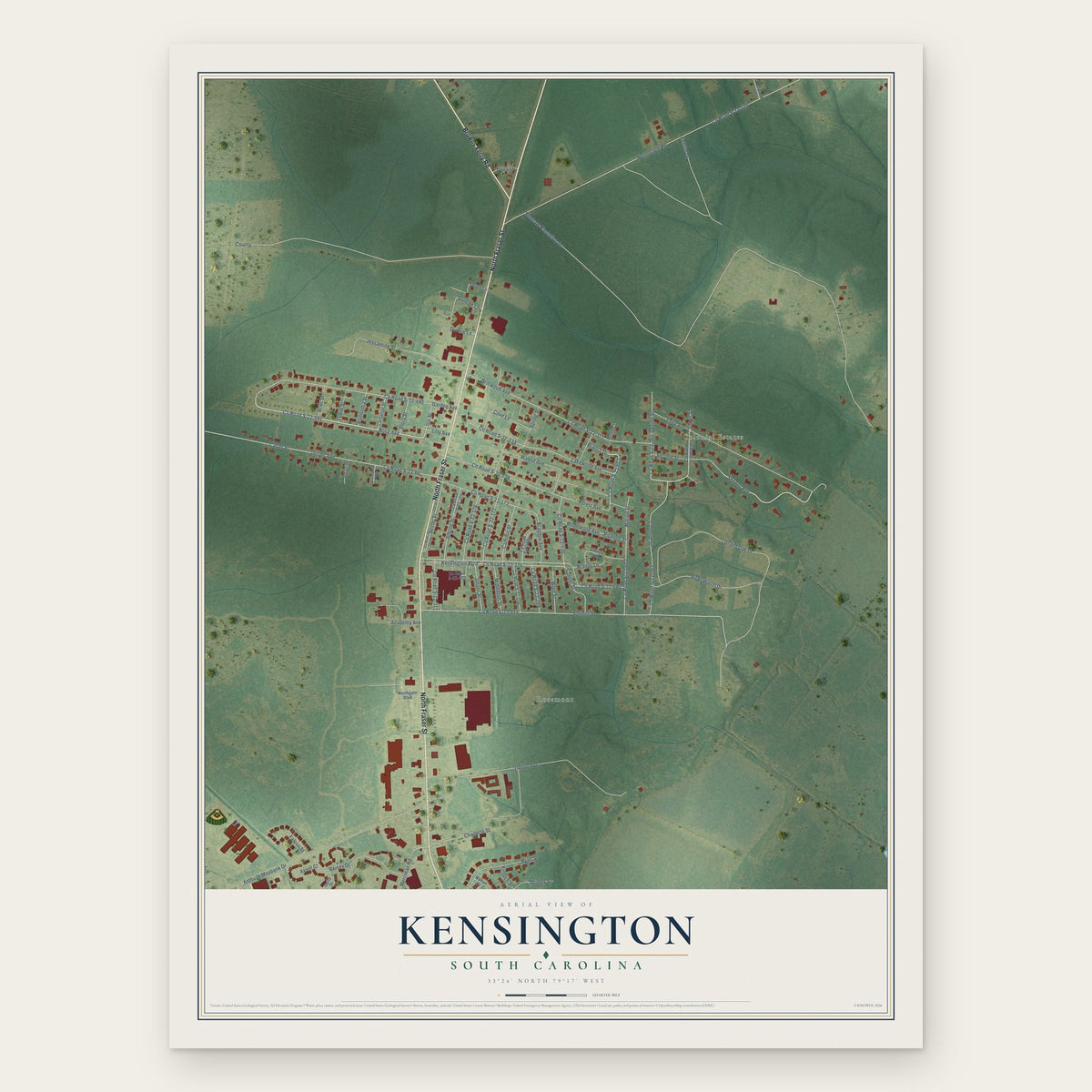 Kensington, South Carolina map print, the full design