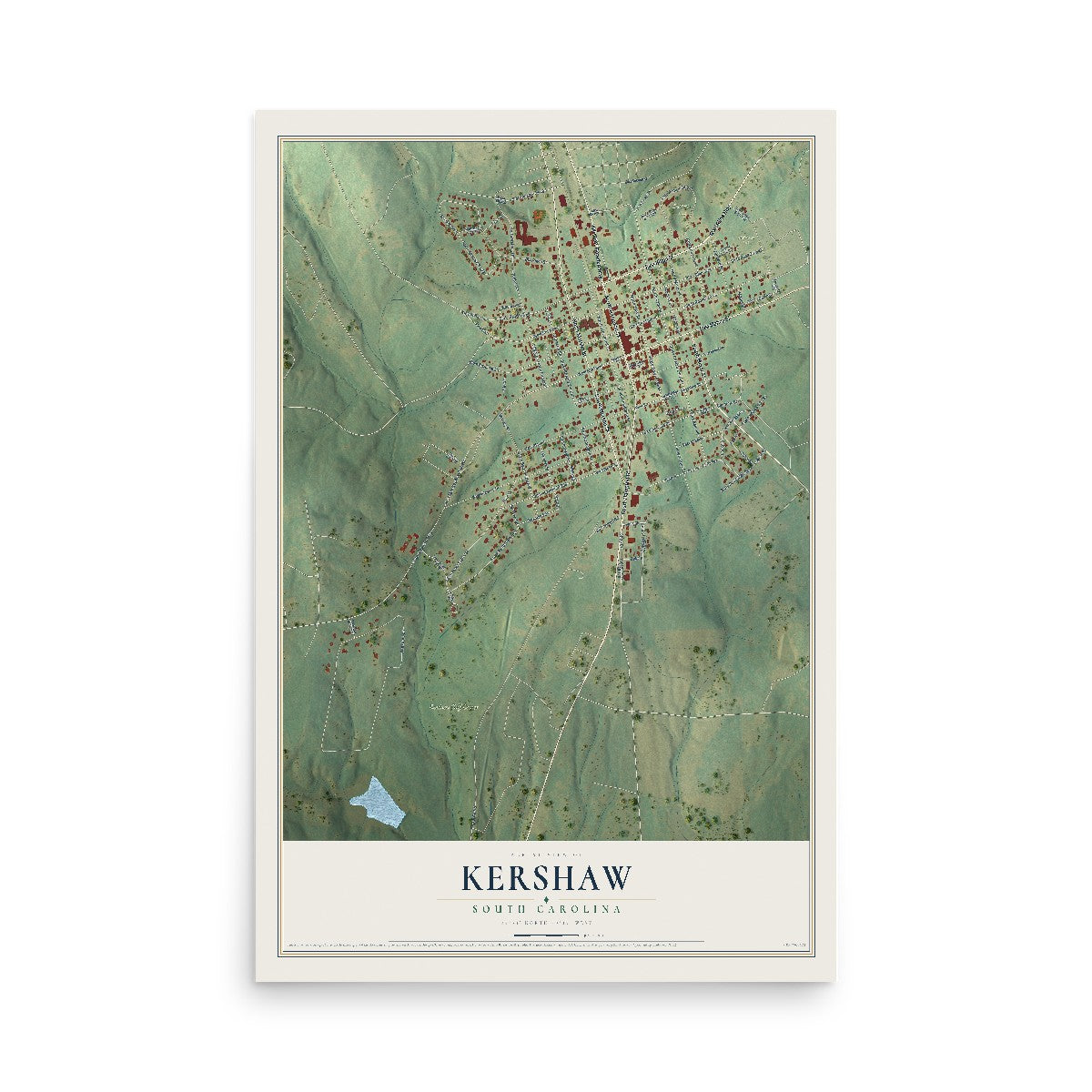Map of Kershaw, South Carolina, 12 x 18 inch unframed archival matte print
