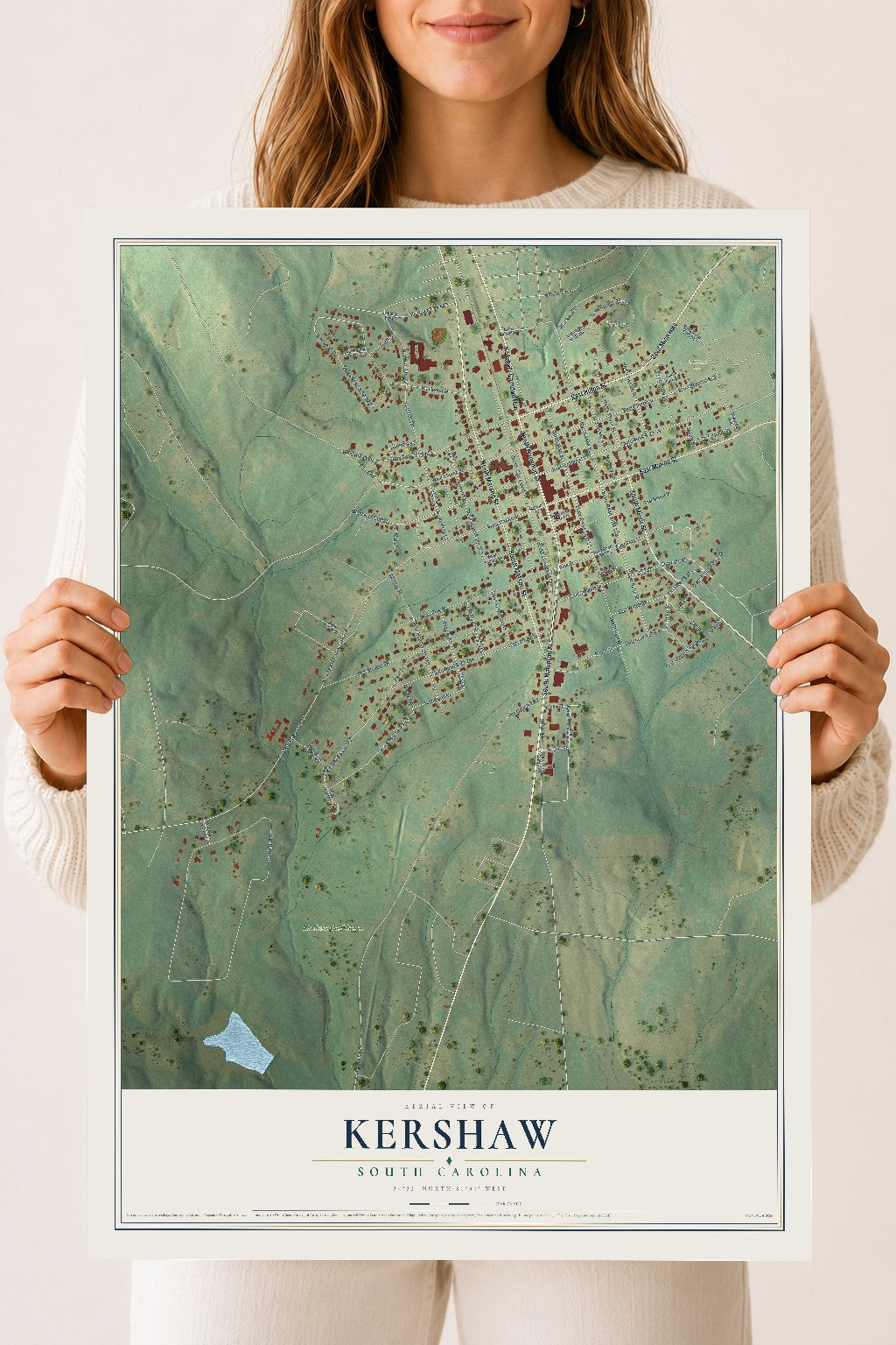 Map of Kershaw, South Carolina, 18 x 24 inch unframed archival matte print