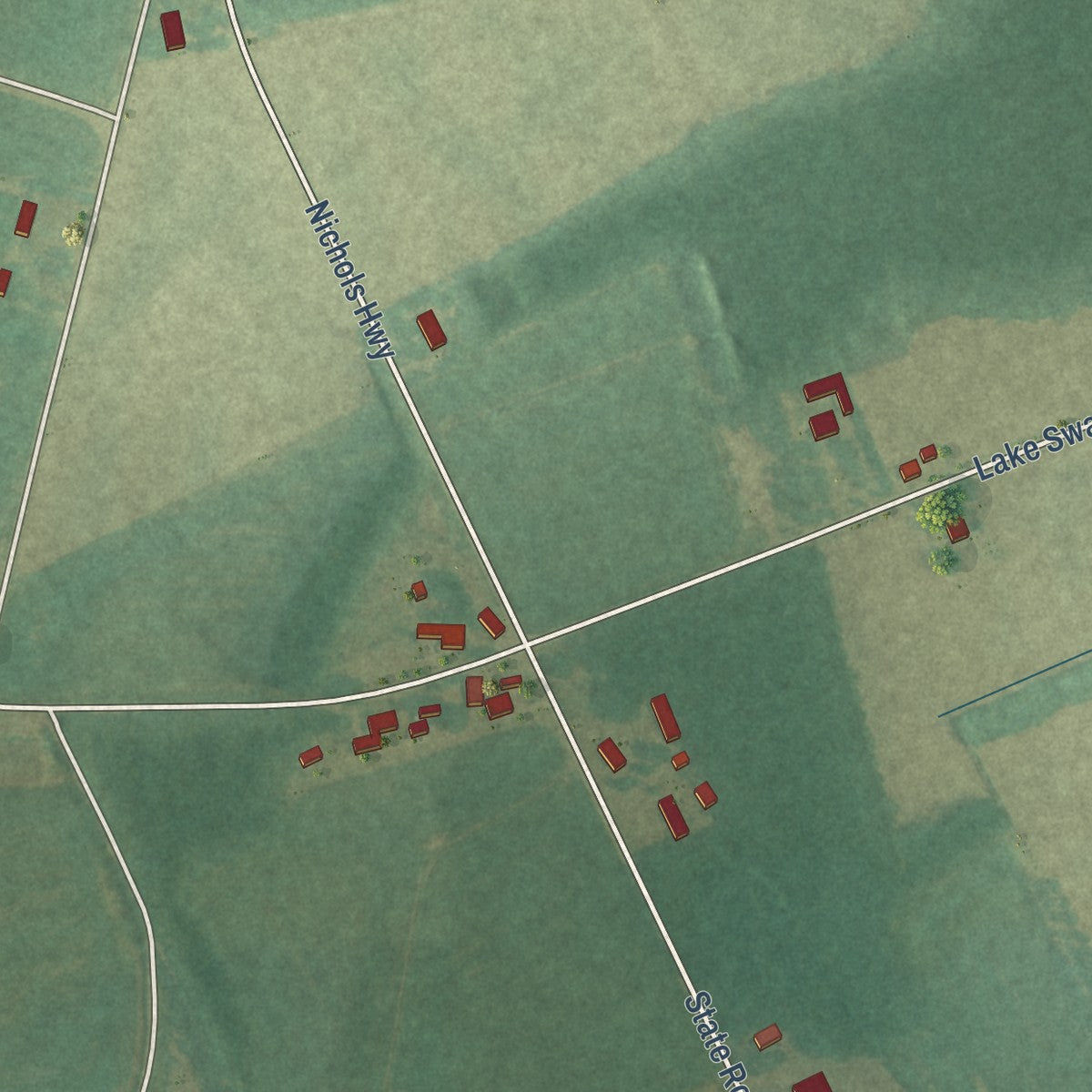 Close-up of the map of Ketchuptown, South Carolina print showing street and building detail