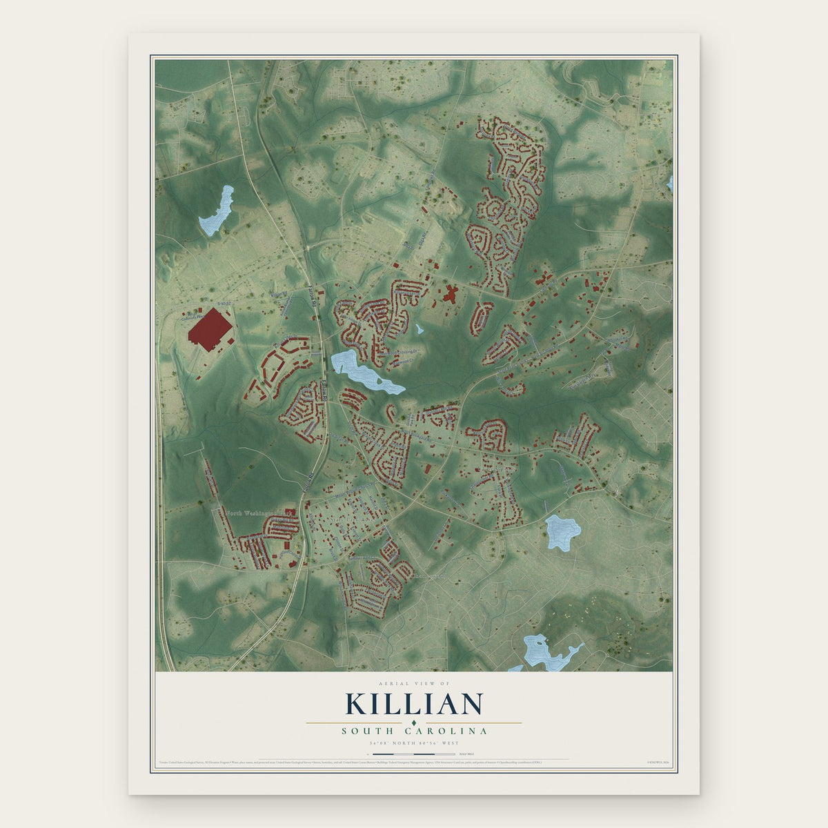 Killian, South Carolina map print, the full design