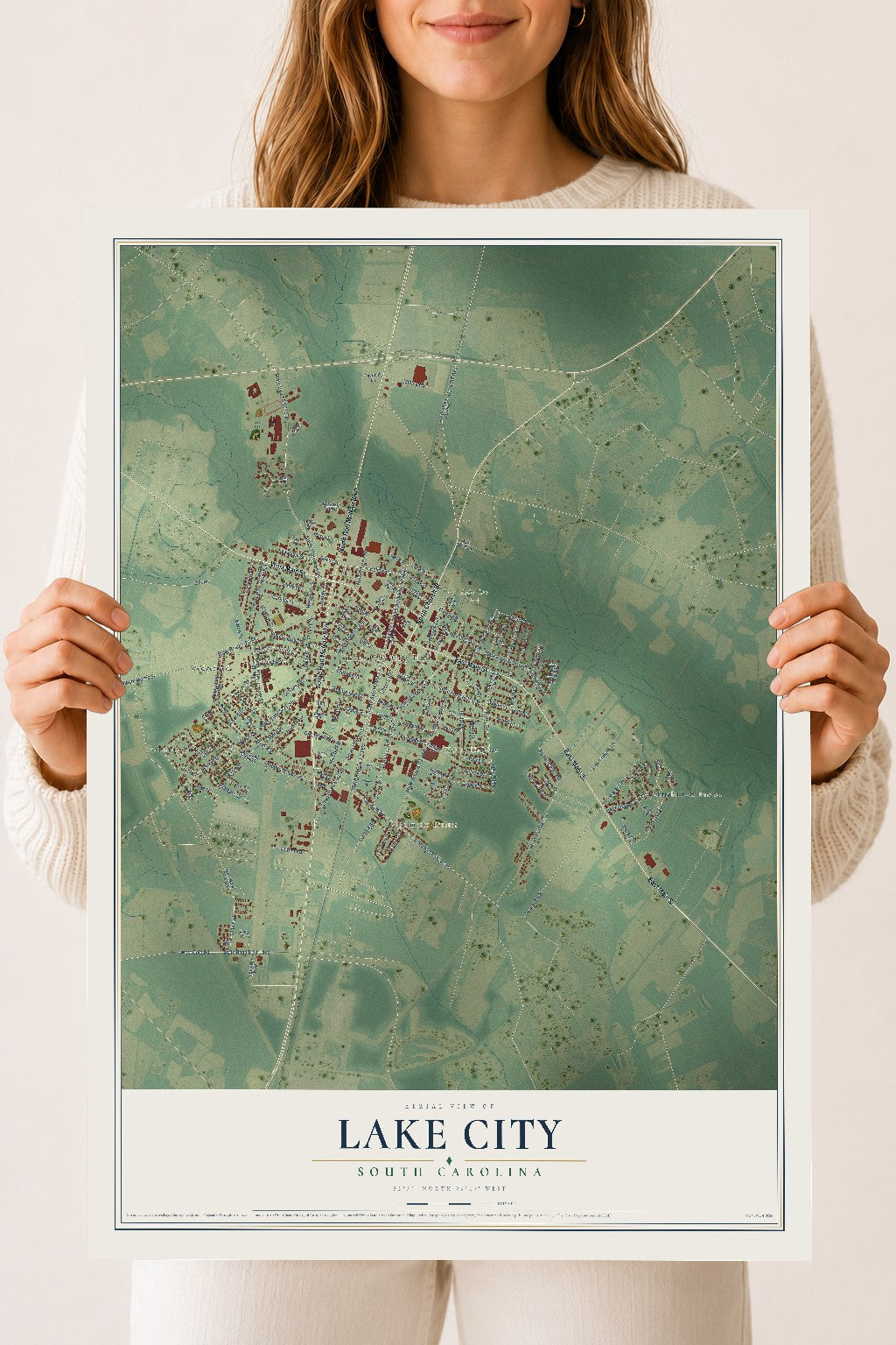 Map of Lake City, South Carolina, 18 x 24 inch unframed archival matte print