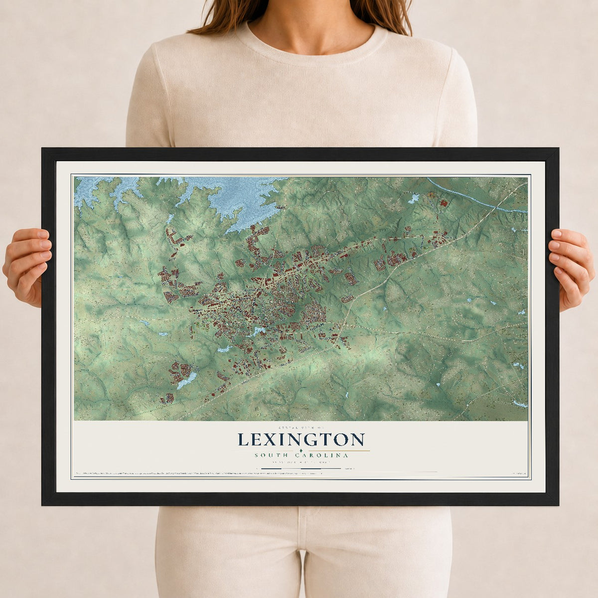Map of Lexington, South Carolina, 12 x 18 inch print in a black wood frame