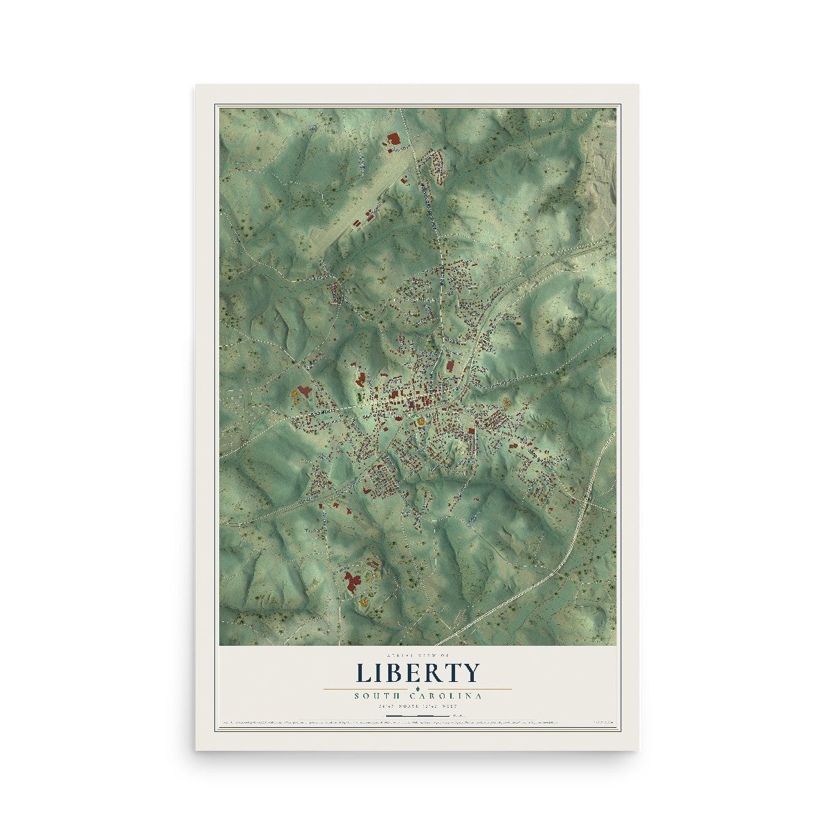 Map of Liberty, South Carolina, 12 x 18 inch unframed archival matte print