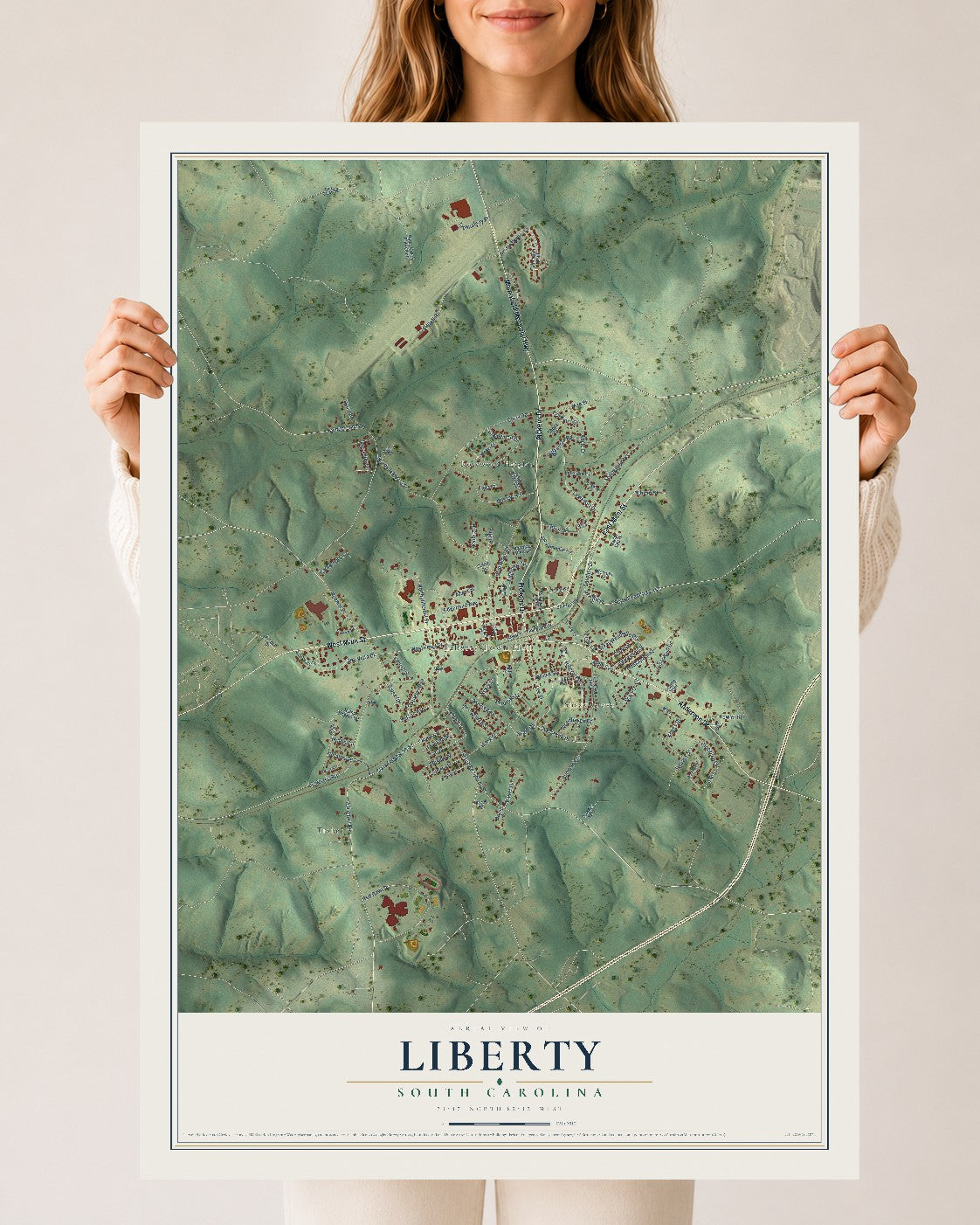 Map of Liberty, South Carolina, 24 x 36 inch unframed archival matte print