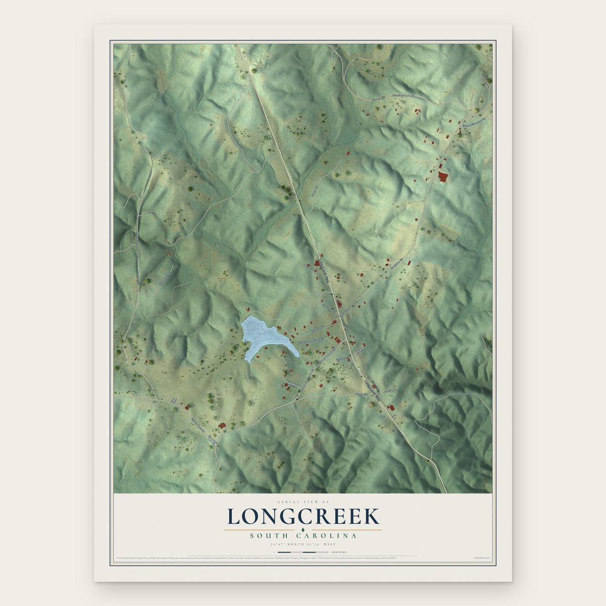 Longcreek, South Carolina map print, the full design