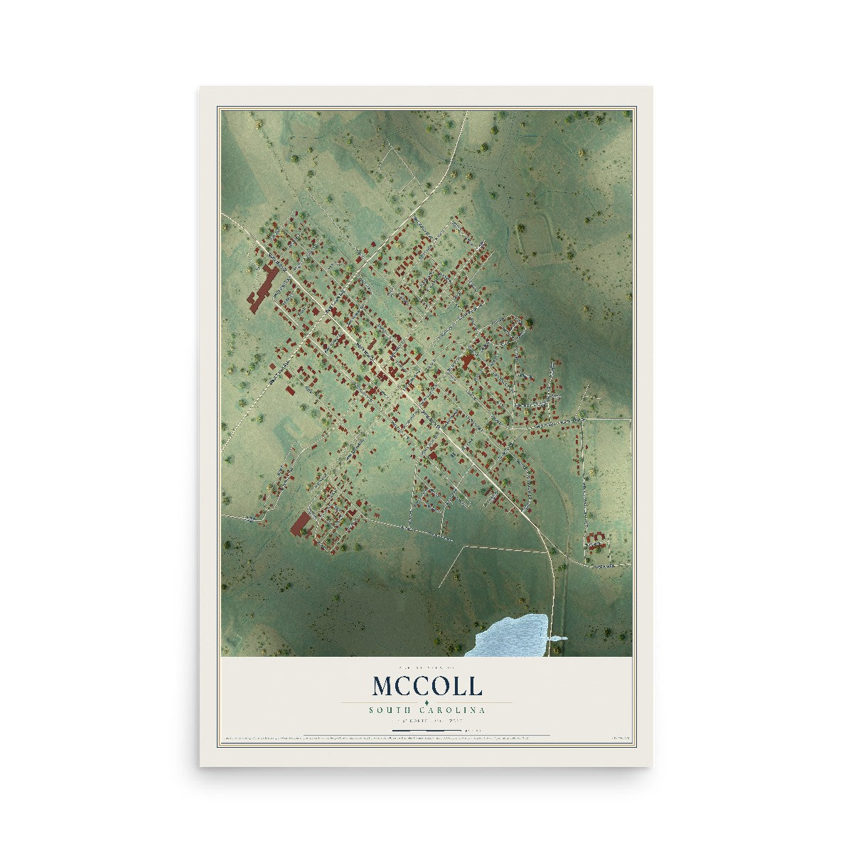 Map of McColl, South Carolina, 12 x 18 inch unframed archival matte print