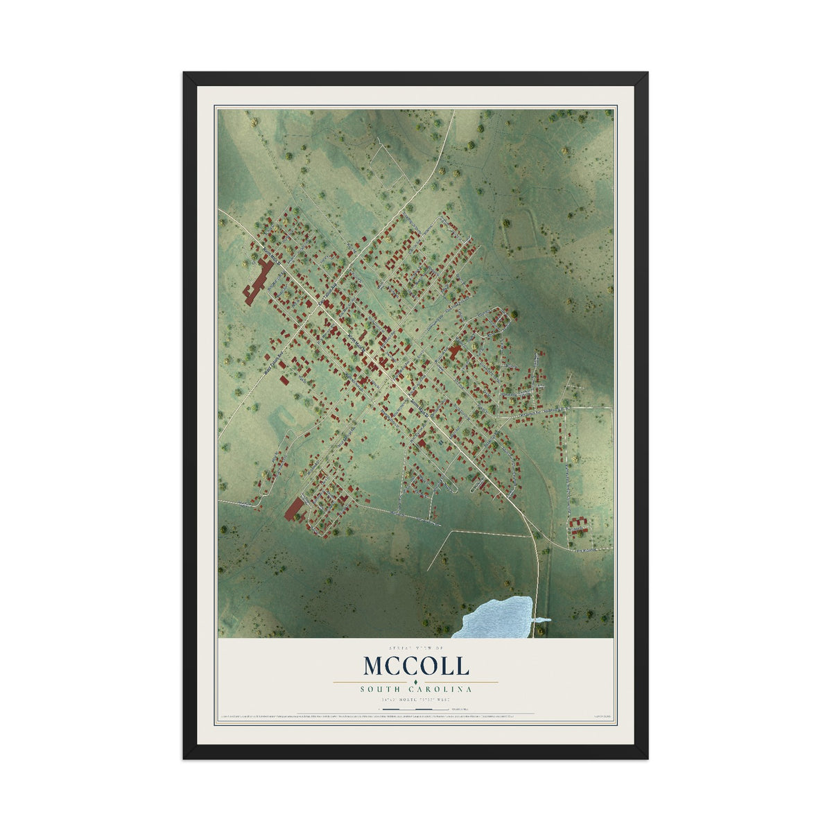 Map of McColl, South Carolina, 12 x 18 inch print in a black wood frame