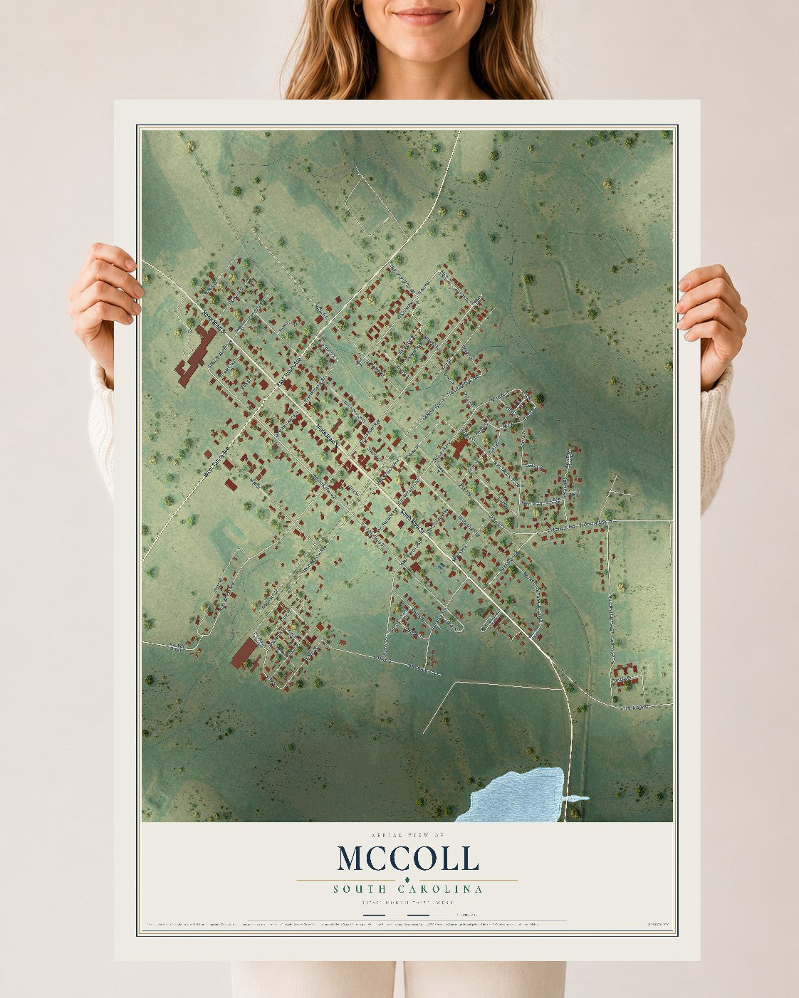 Map of McColl, South Carolina, 24 x 36 inch unframed archival matte print