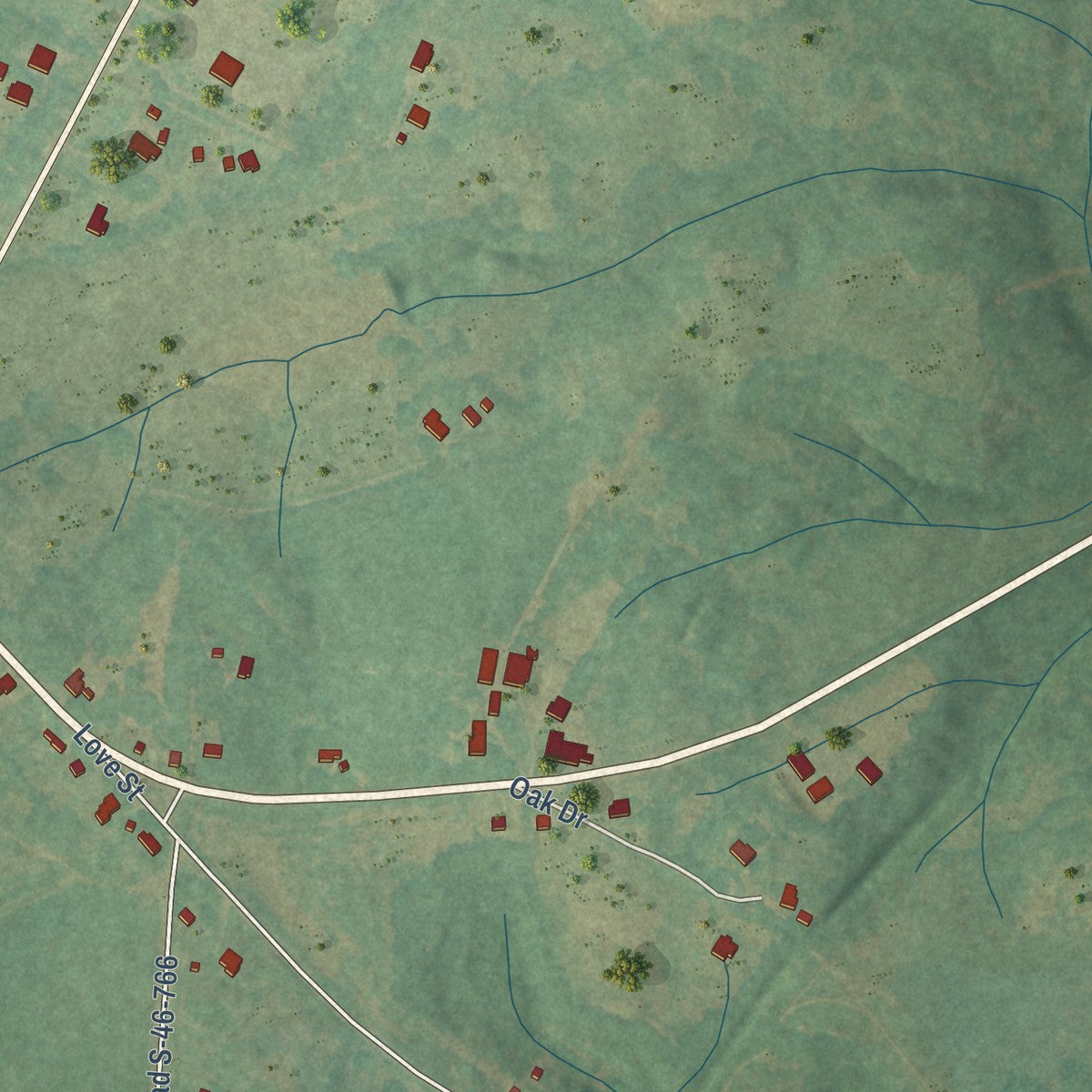 Second close-up of the map of McConnells, South Carolina print showing more streets and buildings