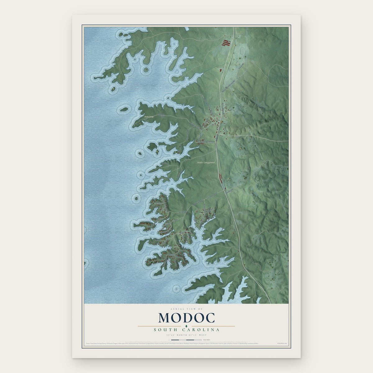 Modoc, South Carolina map print, the full design
