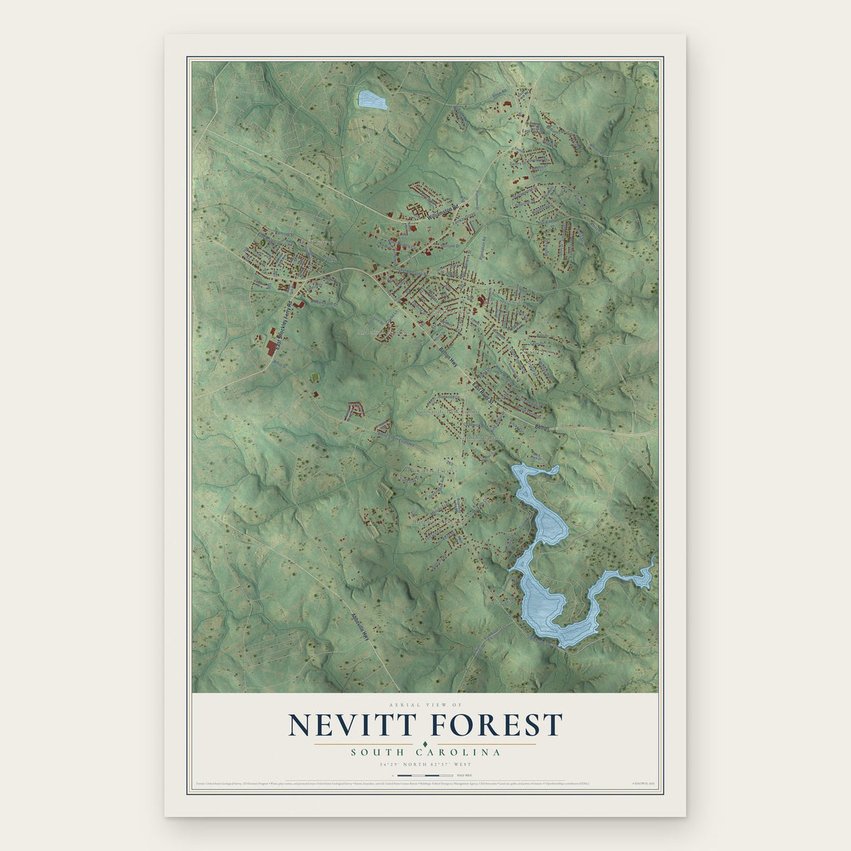 Nevitt Forest, South Carolina map print, the full design