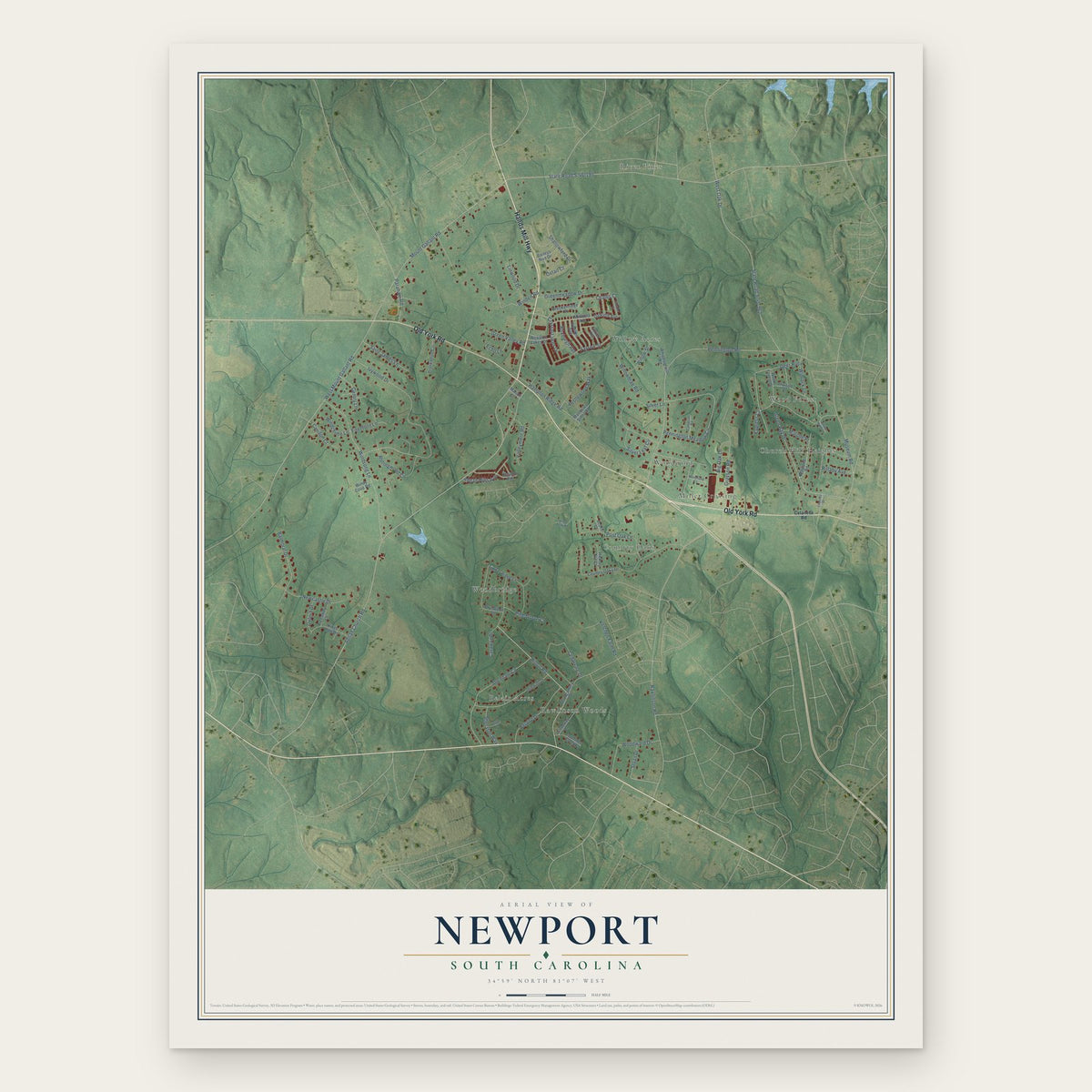 Newport, South Carolina map print, the full design
