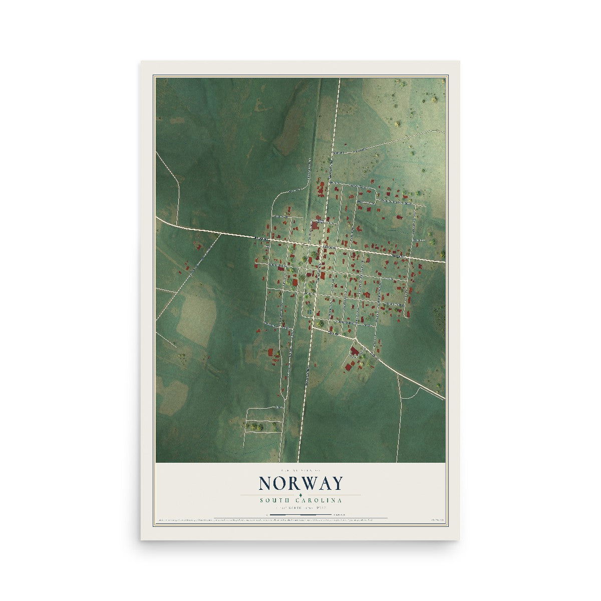 Map of Norway, South Carolina, 12 x 18 inch unframed archival matte print