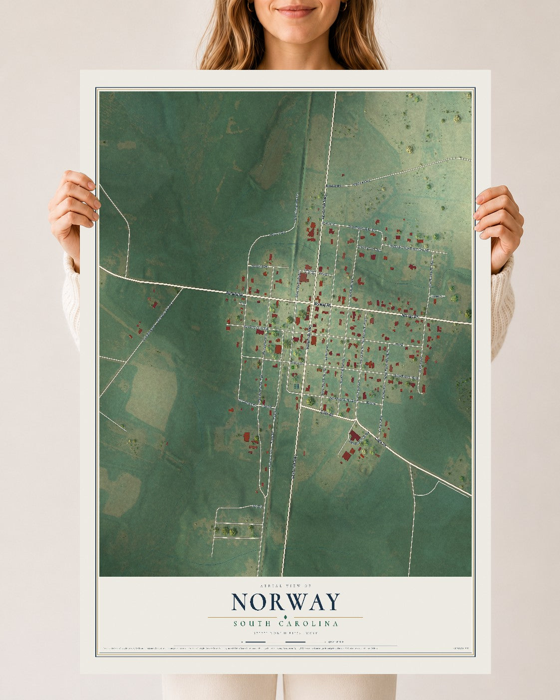Map of Norway, South Carolina, 24 x 36 inch unframed archival matte print