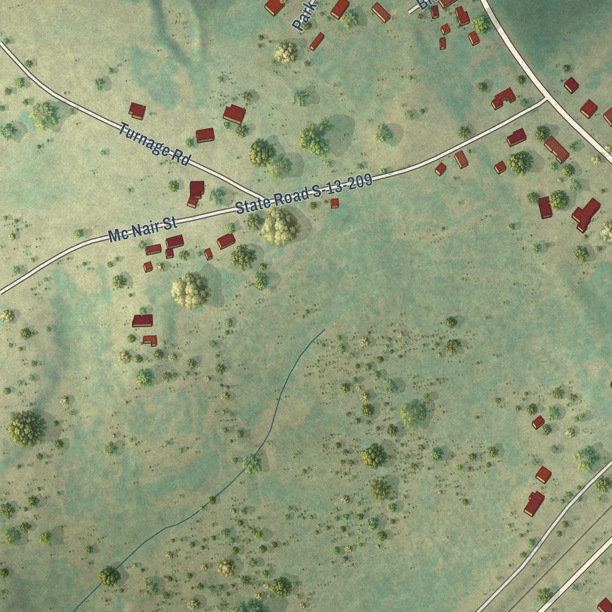 Second close-up of the map of Patrick, South Carolina print showing more streets and buildings