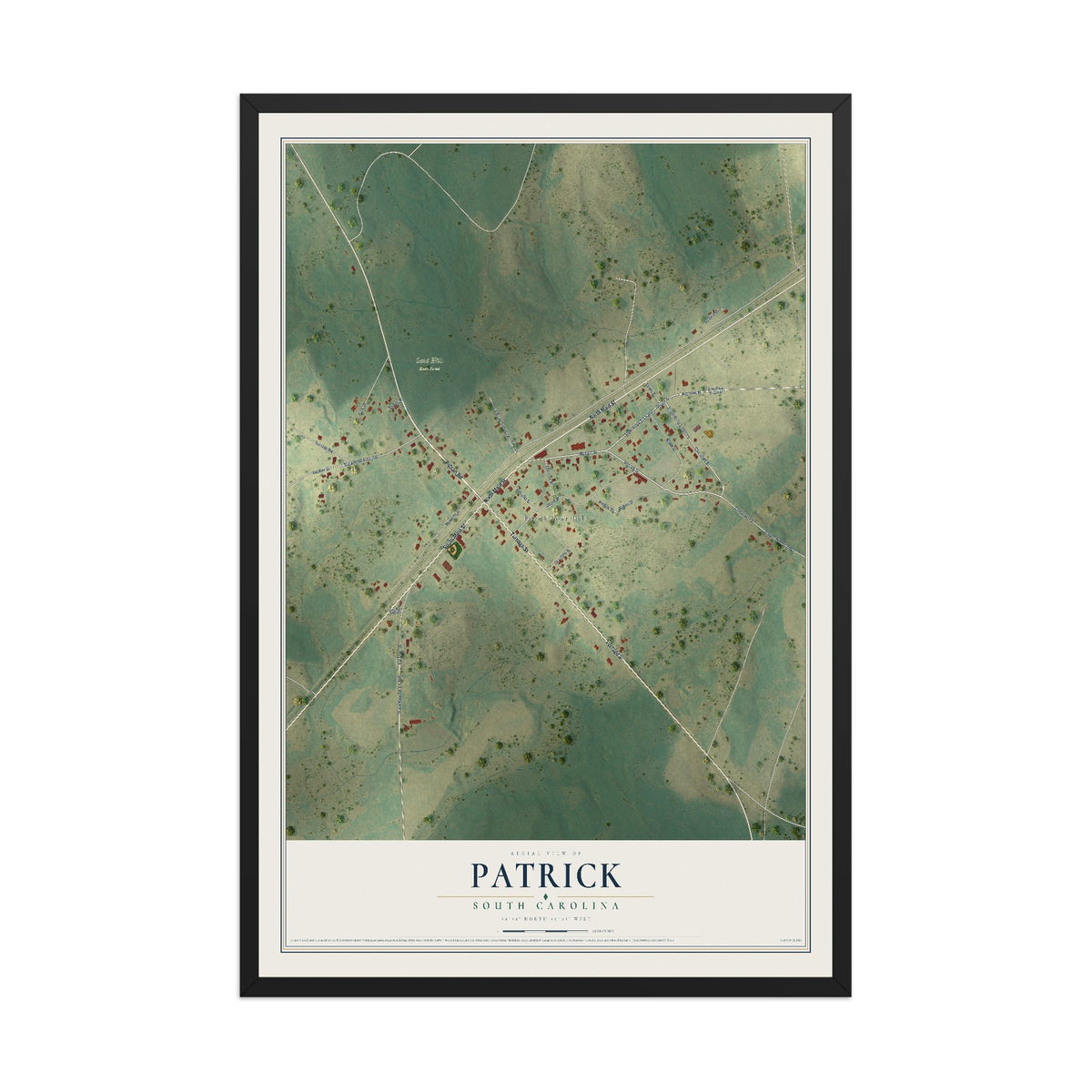 Map of Patrick, South Carolina, 12 x 18 inch print in a black wood frame