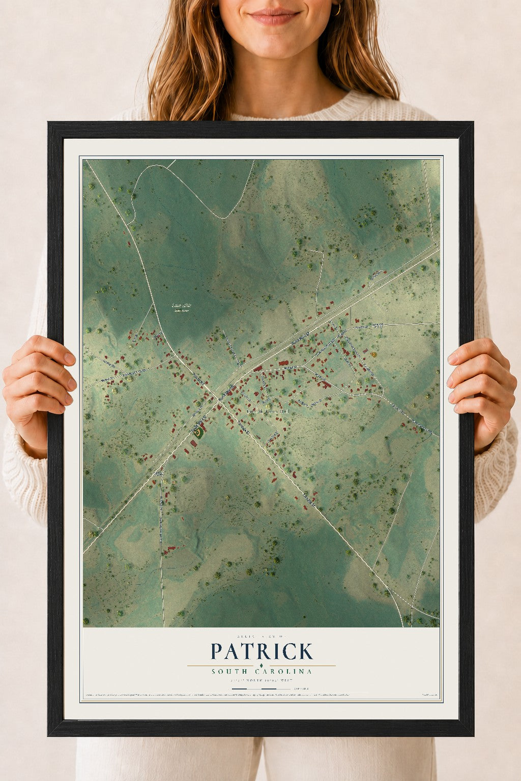Map of Patrick, South Carolina, 18 x 24 inch print in a black wood frame