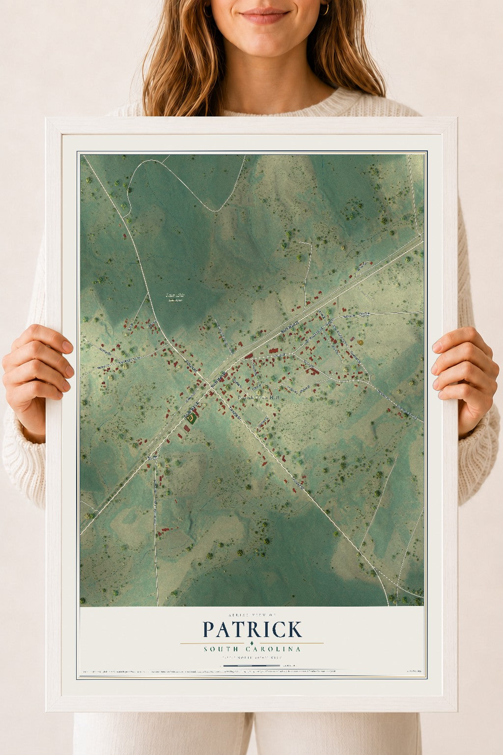 Map of Patrick, South Carolina, 18 x 24 inch print in a white wood frame