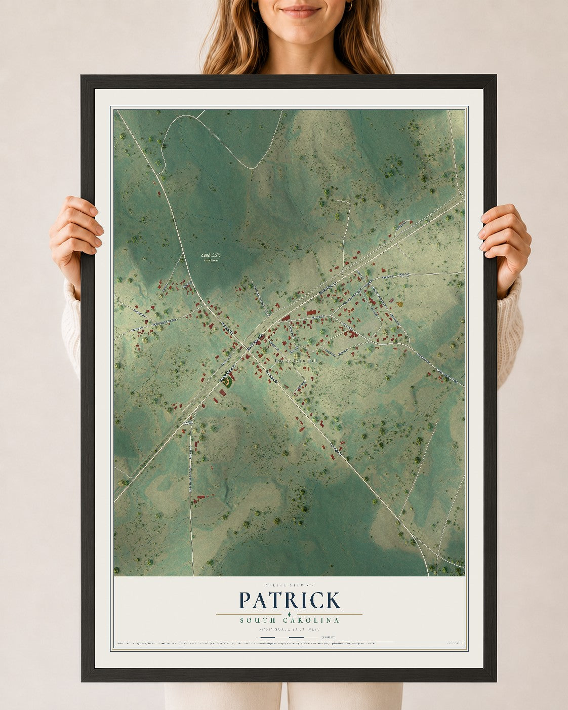 Map of Patrick, South Carolina, 24 x 36 inch print in a black wood frame