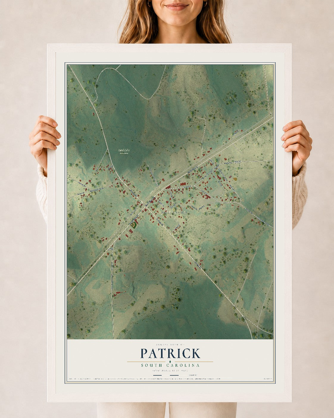 Map of Patrick, South Carolina, 24 x 36 inch print in a white wood frame