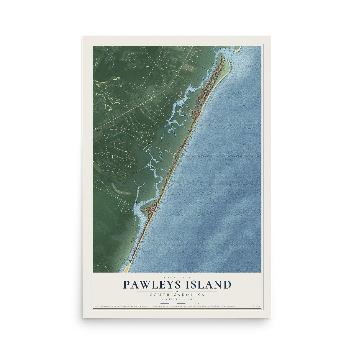Map of Pawleys Island, South Carolina, 12 x 18 inch unframed archival matte print