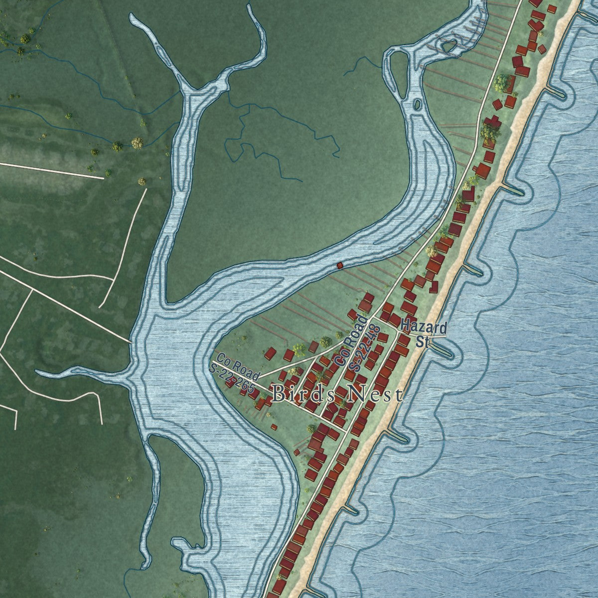 Second close-up of the map of Pawleys Island, South Carolina print showing more streets and buildings