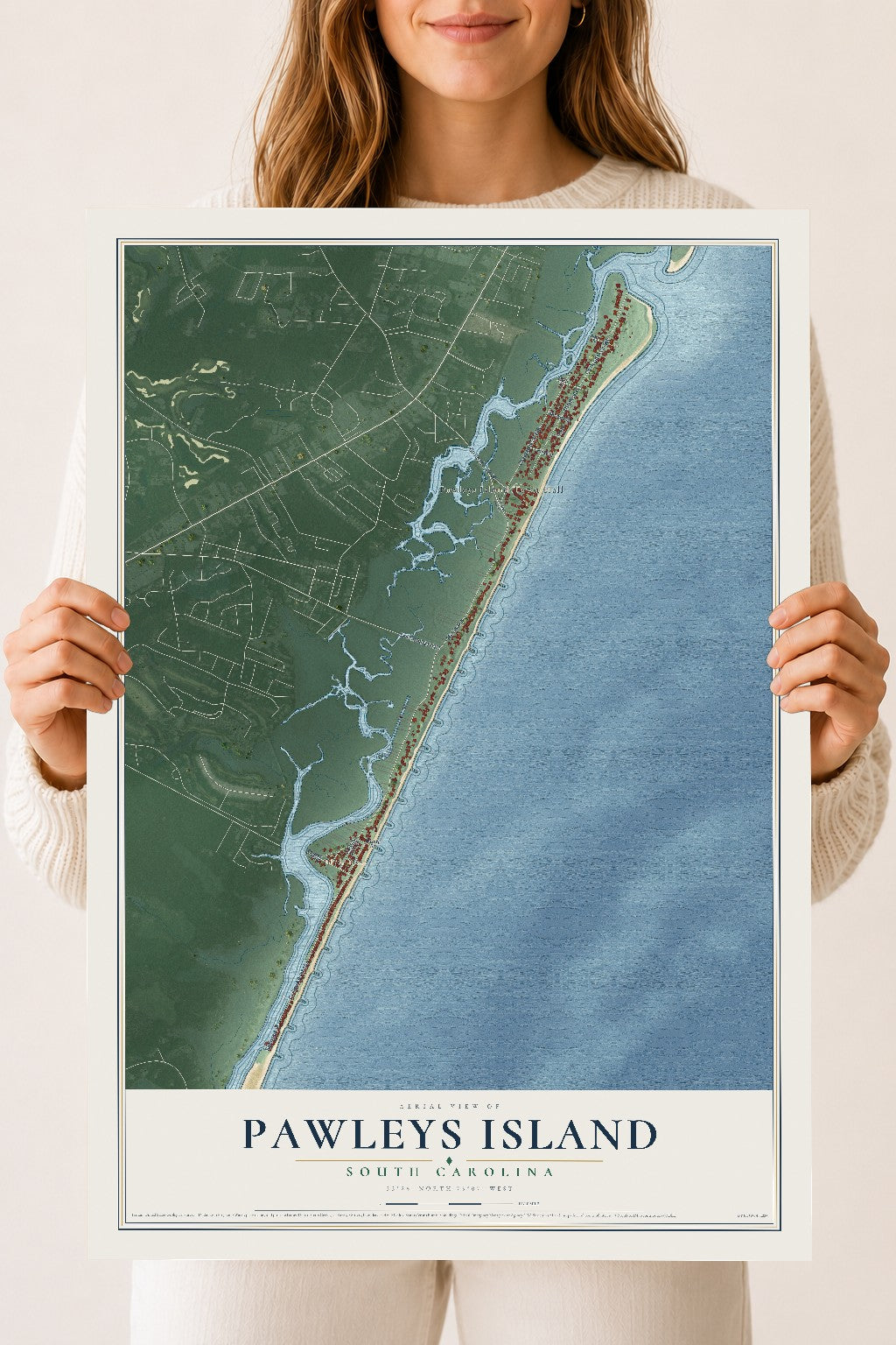 Map of Pawleys Island, South Carolina, 18 x 24 inch unframed archival matte print