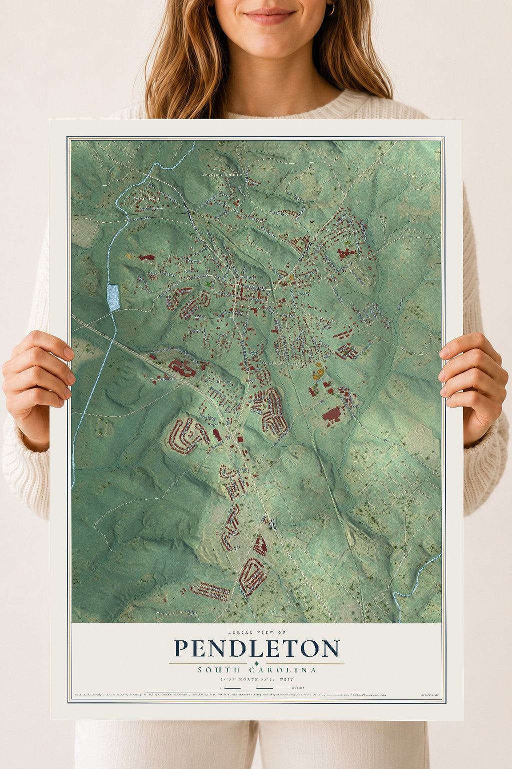 Map of Pendleton, South Carolina, 18 x 24 inch unframed archival matte print