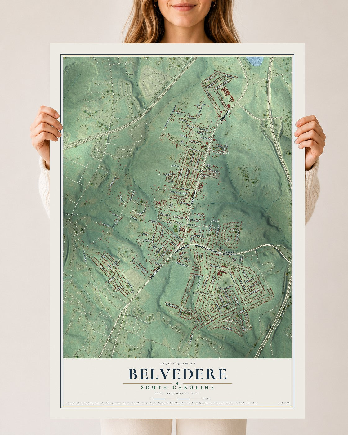 Map of Belvedere, South Carolina, 24 x 36 inch unframed archival matte print
