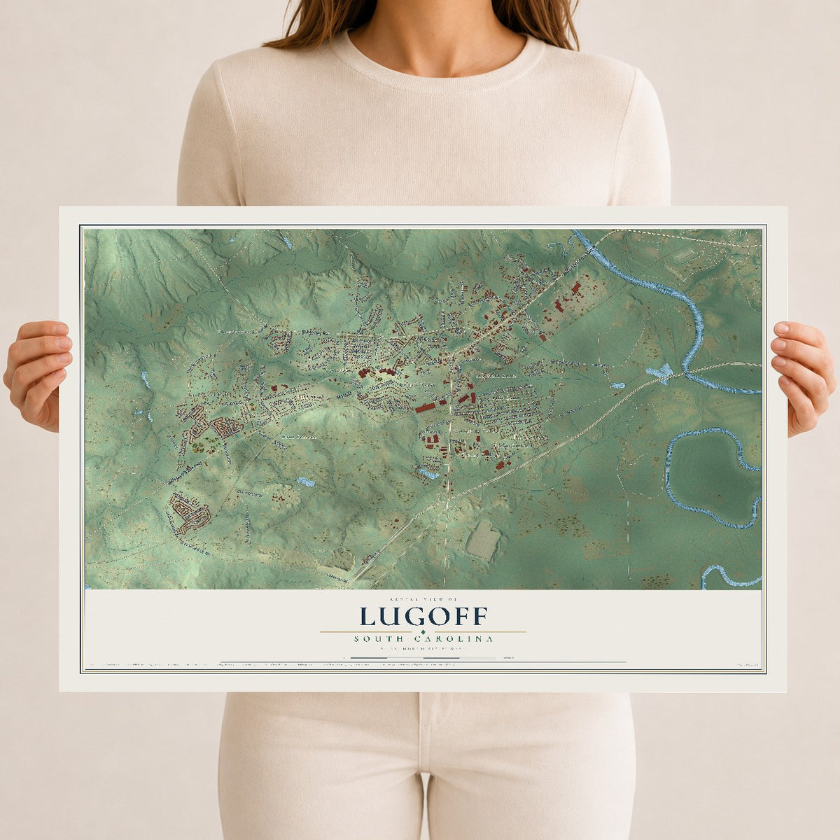 Map of Lugoff, South Carolina, 12 x 18 inch unframed archival matte print