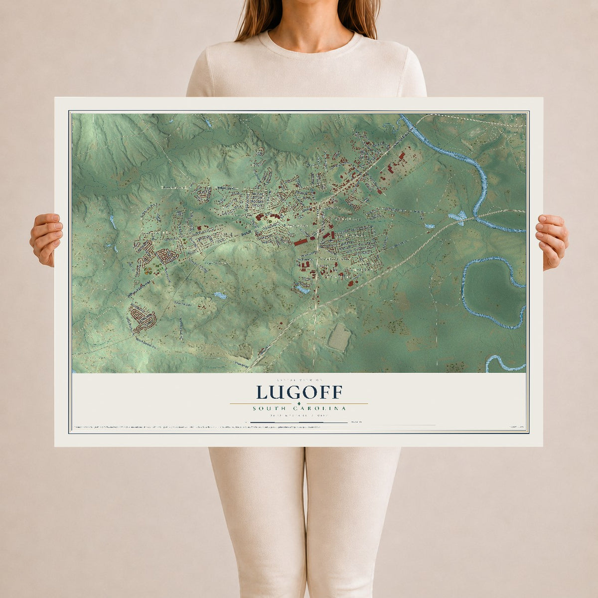 Map of Lugoff, South Carolina, 24 x 36 inch unframed archival matte print