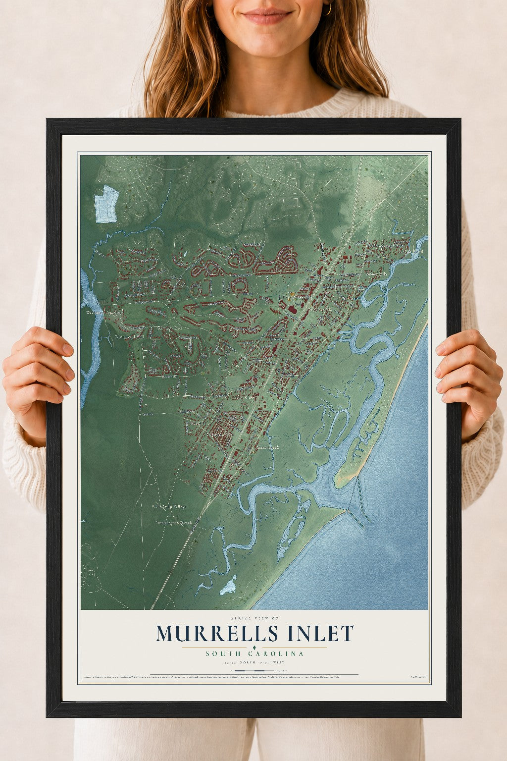 Map of Murrells Inlet, South Carolina, 18 x 24 inch print in a black wood frame