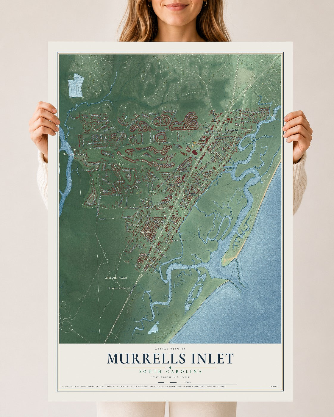 Map of Murrells Inlet, South Carolina, 24 x 36 inch unframed archival matte print